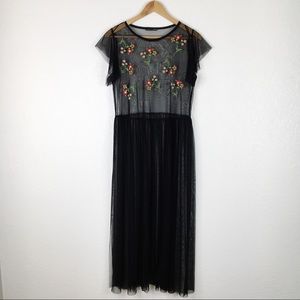 Zara | Dresses | Zara Black Sheer Floral Embroidered Maxi Dress | Poshmark
